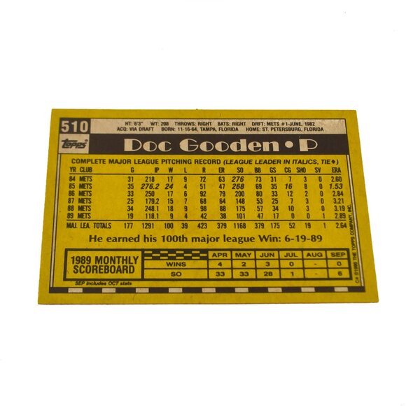 1990 Topps Doc Gooden #510 - New York Mets Pitcher - Picture 2 of 2